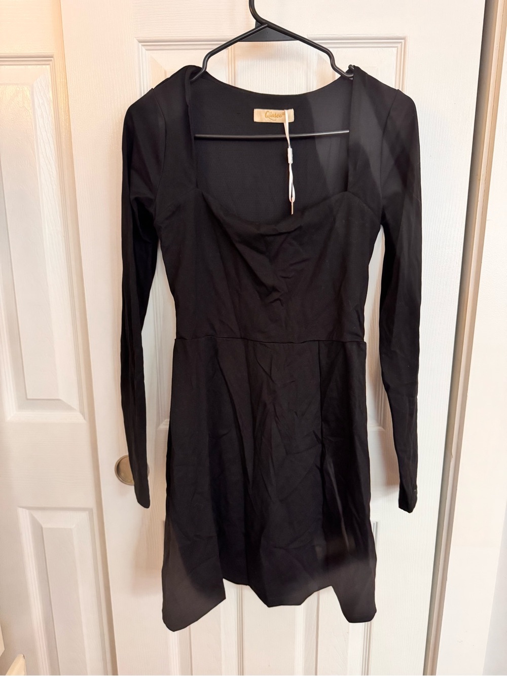 Long Sleeve Black Mini Dress with Scoop Neck